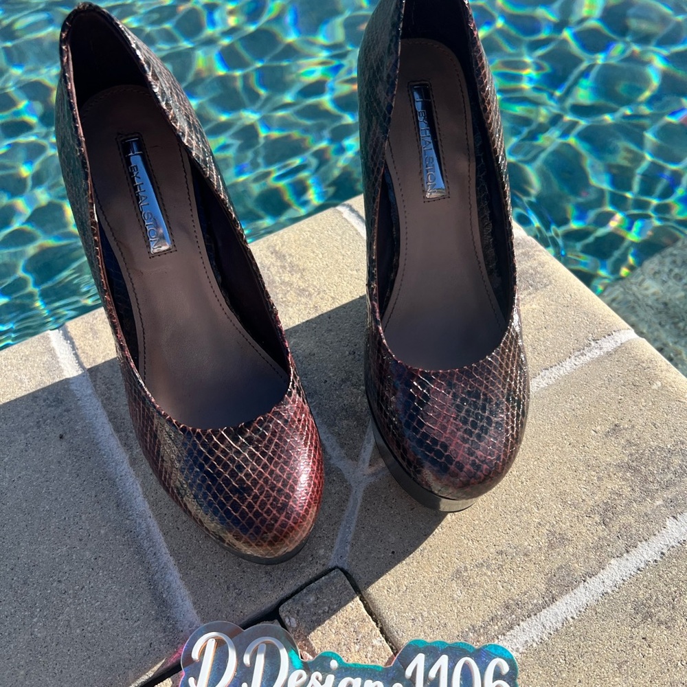 H by Halston Snakeskin Wedges - Black and Brown